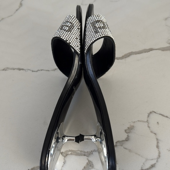 Alexander Wang Black Jo Crystal Logo Slide Silver Sandals Kitten Heel Size 36/ 6 - Picture 7 of 16